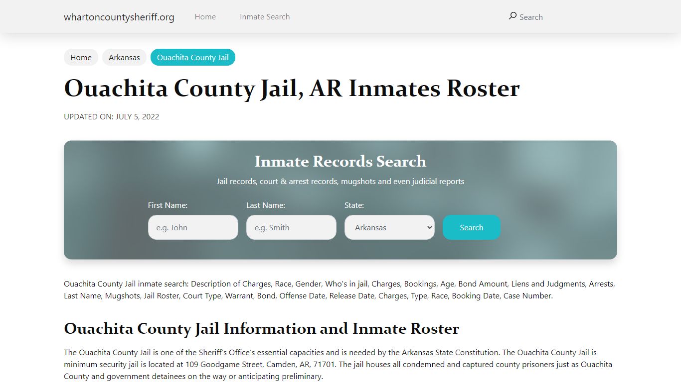 Ouachita County Jail, AR Jail Roster, Name Search