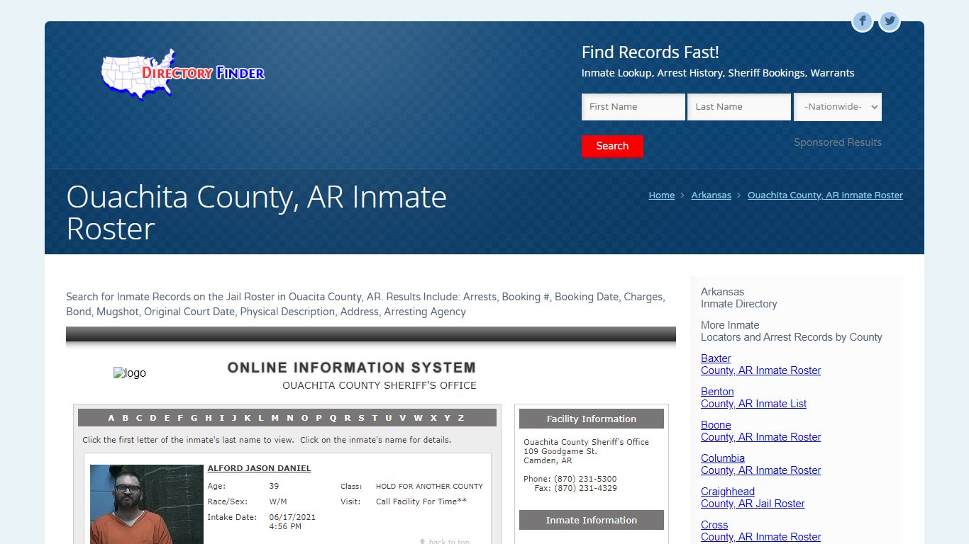 Ouachita County, AR Inmate Roster | People Lookup