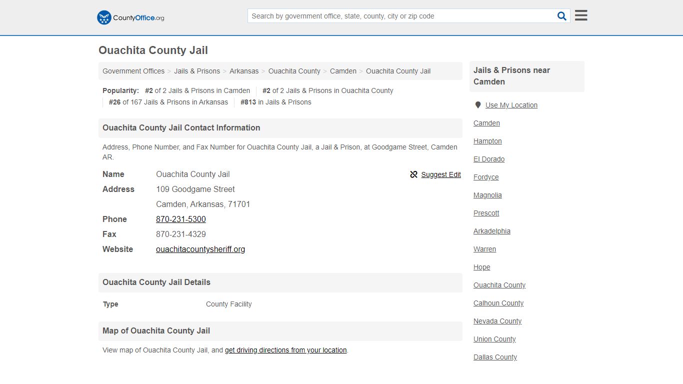 Ouachita County Jail - Camden, AR (Address, Phone, and Fax)